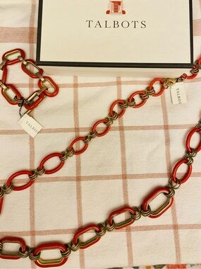Talbots Orange Enamel and Gold-Link Necklace and bracelet set- box included
